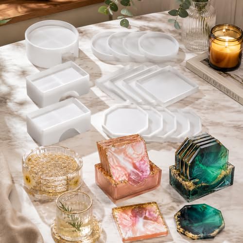 15 Pcs Coaster Resin Molds Silicone,Mold for Epoxy Resin Coaster Molds | Reusable & flexible. Perfect for resin art, home decor, DIY craft projects, gift making. Easy demold, smooth finish. - color: 15 Pcs Coaster Resin Molds Silicone