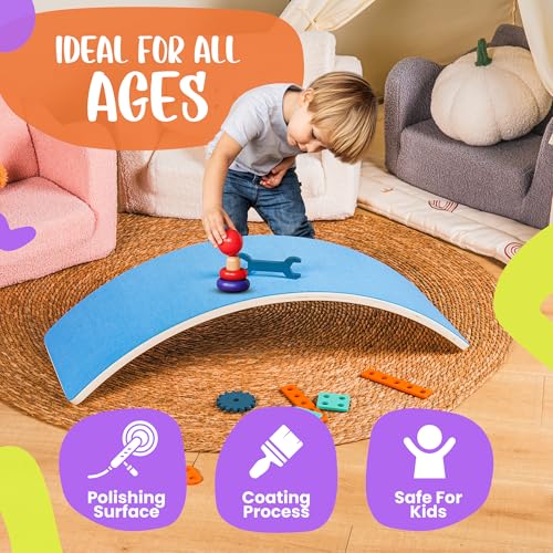 Ultimate Wooden Wobble Balance Board for Kids by bagacootha – Wooden Toddler Toys & Kids Rocker for Endless Play & Imagination | 32" Wobble Balance Board with Felt Base. - color: Blue