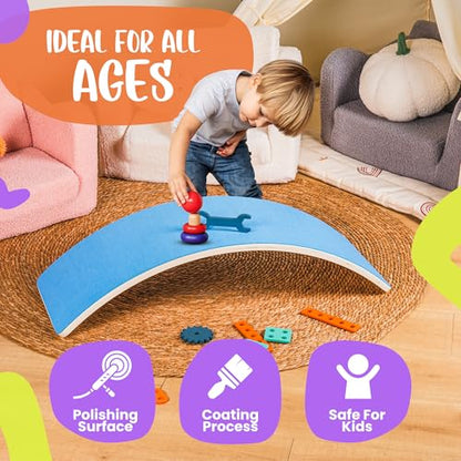 Ultimate Wooden Wobble Balance Board for Kids by bagacootha – Wooden Toddler Toys & Kids Rocker for Endless Play & Imagination | 32" Wobble Balance Board with Felt Base. - color: Blue