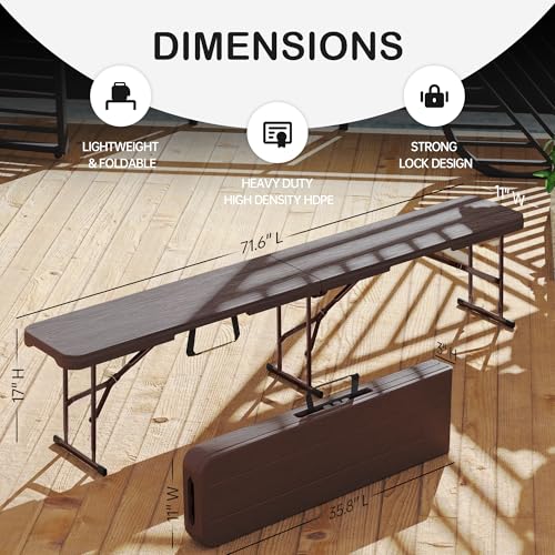 VSOAEIL 6 Foot Folding Bench, 6 FT Foldable Plastic Bench Indoor & Outdoor - color: Brown, size: 1 Pack