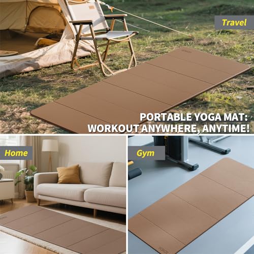 Foldable Yoga Mat Extra Large 74"×31.5" | Double-Sided Non-Slip,Extra Wide Foldable Design,8mm Extra Thick,Exercise Mat for Home, Studio and Travel Use - color: Brown+Black