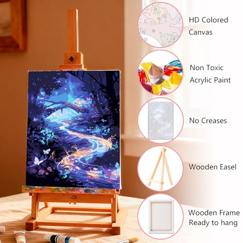 Muzagroo Art 4 Pcs Paint by Numbers Kits for Adults Framed Canvas with Wooden Easel DIY Beach Acrylic Oil Paintings Kits Paint by Numbers on Canvas Wall Art 8x12 inch (Magic Workd) - color: Magic Workd