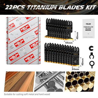 22pcs Titanium Oscillating Tool Blades, Universal Multitool Blades | Oscillating Saw Blade for Metal Wood Detail Cutting,Standard Size,Multitool Wood Blades For Bosch Fein Milwaukee Ryobi Dewalt - size: 22 PCS (New Package)