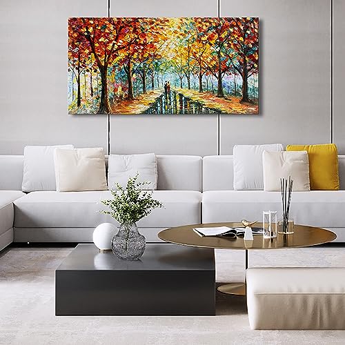 24x48 Inchs Hand Painted Forest Landscape Modern Abstract Art Wall Romantic Theme Oil Painting - color: Ts31