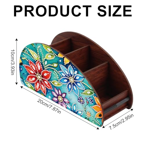 DIY Diamond Painting Storage Box Floral Design Multi-Compartment Wooden Organizer for TV AC Remotes, Makeup Brushes, Pens, Desktop Tabletop Craft Storage - color: Floral