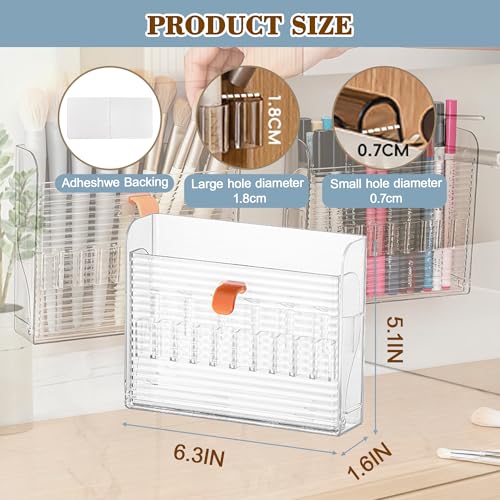 Wall-Mounted Makeup Organizers, 16-Slot Eyeliner Lip Liner Organizer Holder, Open Easy-Access Design, Space-Saving Bathroom Makeup Brush Storage Rack, Transparent Brown - color: Transparent Brown