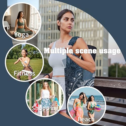 Yoga Mat Bag Carrier for Women with Side Large Pocket Durable Linen Workout Gym Travel Storage Pilates Mats - color: Mandala Circle