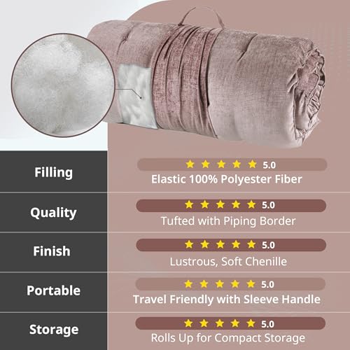Intelligent Design Foldable Lightweight Lounge Floor Pillow 27" x 74" Blush | Edelia Poly Chenille Soft Sheen Cushion, Tufted Seat for Meditation, Game Playing, Yoga, Reading with Travel Wrap - color: Blush