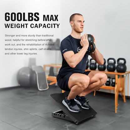 Steel Slant Board Calf Stretcher, 600 Lbs Weight Capacity 5-Level Adjustable Incline Board Squat Wedge Achilles Ankle Stretcher Non-Slip Surface for Squat, Fitness, Physical Therapy - color: Black