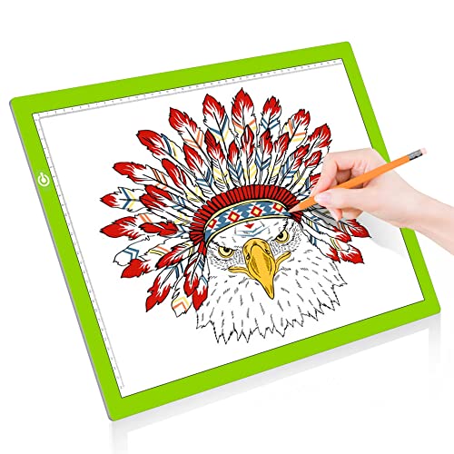A3 Copy Light Board Tracing Box, Ultra-Thin Adjustable Drawing Tablet USB Power Artcraft LED Tracer Light Pad for Diamond Art Painting Accessories, Sketching, Animation, Quilting, Stenciling (Green) - color: GREEN, size: 02 - A3
