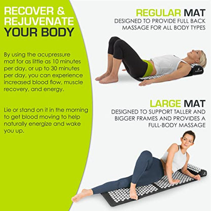 ProsourceFit Acupressure Mat and Pillow Set for Back/Neck Pain Relief and Muscle Relaxation, Black - color: Large - Black/White, size: Large