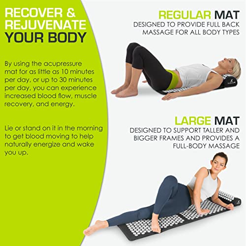 ProsourceFit Acupressure Mat and Pillow Set for Back/Neck Pain Relief and Muscle Relaxation, Black - color: Large - Black/White, size: Large