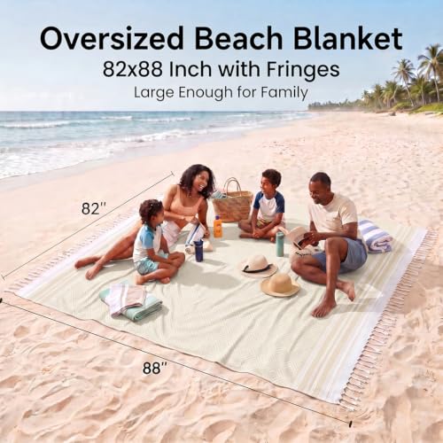 Yongoes Turkish Beach Towel Blanket Oversized 82x88 Beige Boho - color: Beige, size: Extra Large 82"x88"（208x224cm）