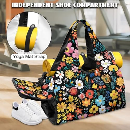 Yoga Mat Bag for Men Women Canvas Yoga Mat Carrier Take In Out Mat Easily for Beach Swim Bags Pool Sports Gym - color: Small Flower