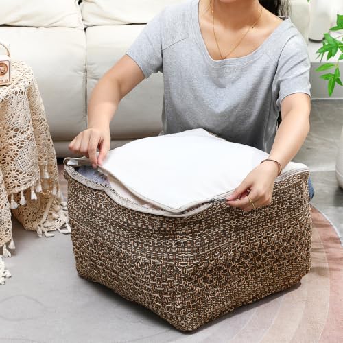 Cabilock Square Pouf Cover Thick Cotton Linen Chair Cushion Cover 15.74 X 15.74 X 10.62 in Indoor Seats Mat Cozy Japanese Style No Filler for Home Seating