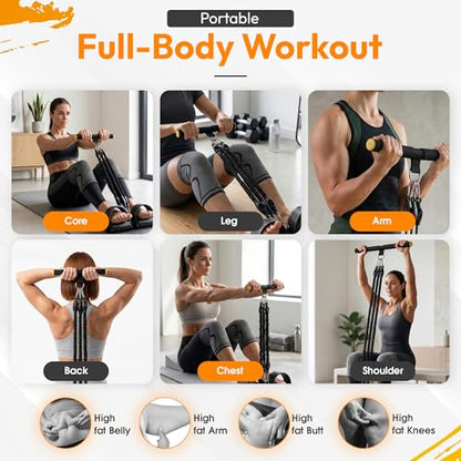 Pedal Resistance Band with Handles for Men Women & Seniors + Knee Sleeves | 3-tube adjustable 25-75lb resistance band, heavy duty built to last, door anchor included, portable set for home and outdoors