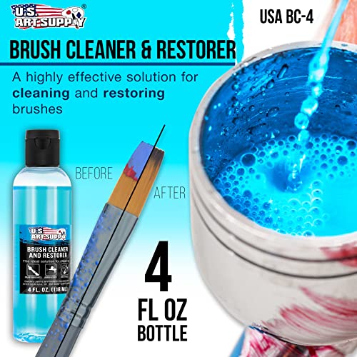 U.S. Art Supply Brush Cleaner and Restorer, 4 Ounce Bottle | Cleans Paint Brushes, Airbrushes, Art Tools - Cleaning Solution to Remove Dried On Acrylic, Oil and Water-Based Paint Colors - size: 4 Fl Oz (Pack of 1)