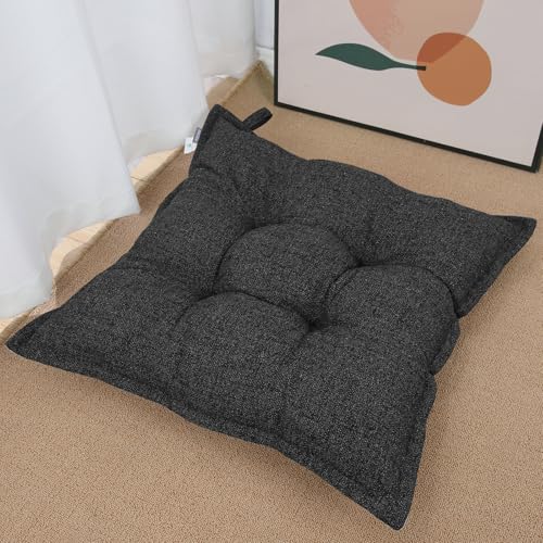 SINSOSSO Large Floor Pillow 22", Thickened Bite-Size Memory Foam Square Non-Slip Cushion for Office Back Support/Indoor Yoga/Chair Seat, Fashionable Color-Blocked Fabric & Washable, Black, 1 PCS - color: Black-gray
