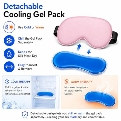 Cooling Sleep Mask with Mulberry Silk Surface & Removable Gel Pack - color: Cooling Pink