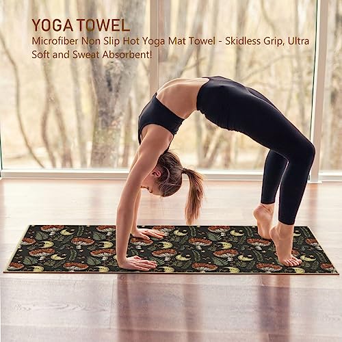 Yoga Mat Towel Retro Mushroom Moon, 73" x 27" - color: Retro Mushroom Moon