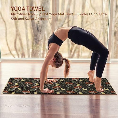 Yoga Mat Towel Retro Mushroom Moon, 73" x 27" - color: Retro Mushroom Moon