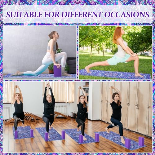 Tinideya 3 Pcs Yoga Mat and Blocks Set 6mm Non Slip Strap - color: Purple