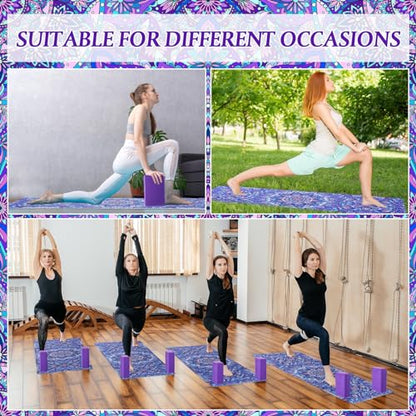 Tinideya 3 Pcs Yoga Mat and Blocks Set 6mm Non Slip Strap - color: Purple