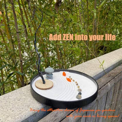 Desktop Zen Garden with Refillable Hourglass and Koi Fish – Miniature Japanese Rock Garden Kit with Sand, Rake, and Accessories – Stress Relief Desk Decor for Home & Office