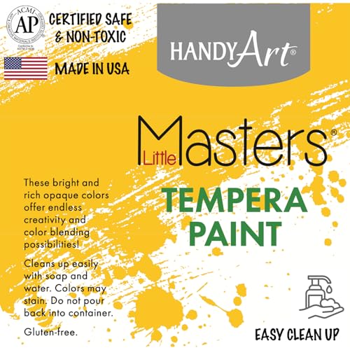 Handy Art Little Masters Tempera Paint, 16 oz Bottles, Set of 6 Colors, Bright & Mixable, Washable Colors for Classroom, Students, Kids, Young Artists, Safe & Non-Toxic, Made in USA