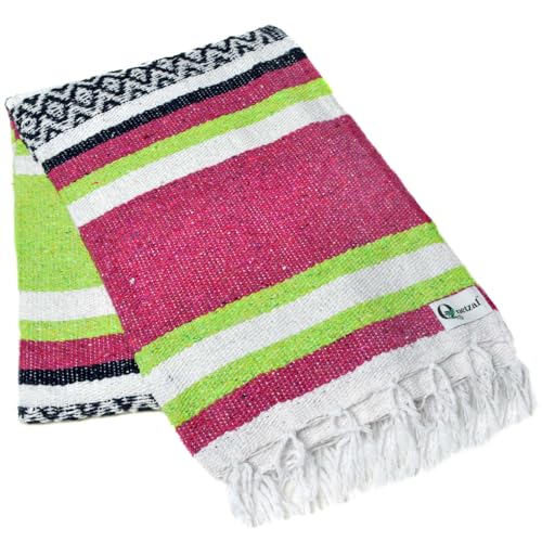 Quetzal 4 Pack Mexican Blankets, 74"x50", Apple Green/Magenta/Navy Cancun