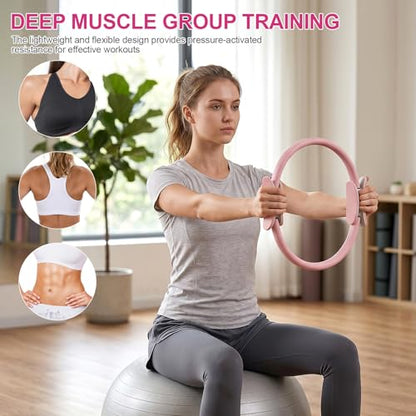 Pilates Ring 15 Inch Magic Circle Ring, Dual Padded Handles Pilates Exercise Circle, Adjustable Yoga Ring - color: Pink
