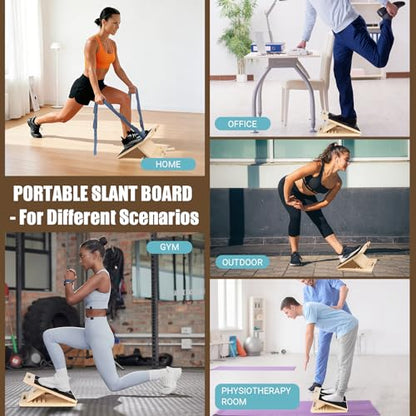 Slant Board Calf Stretch with Stretch Strap, 300 lb Portable Incline Board