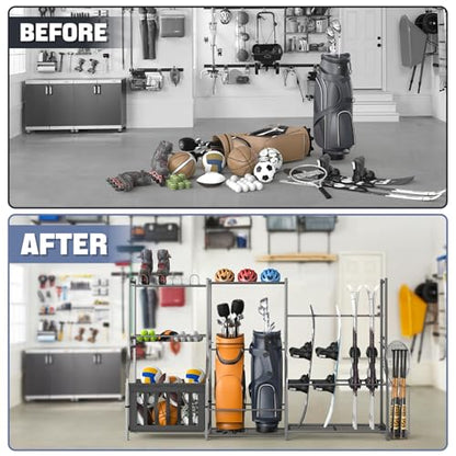 WALMANN Garage Sports Equipment Organizer Stand, Freestanding Ski Rack