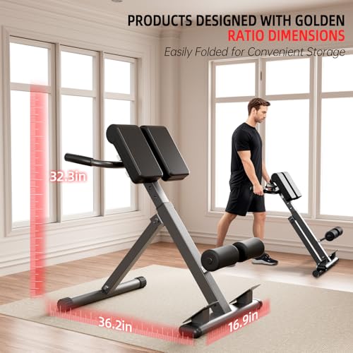 Roman Chair Hyperextension Bench – Adjustable Back Extension Machine for Glutes, Hamstrings & Lower Back – Foldable Multi-Purpose Workout Equipment for Home Gym - size: Medium