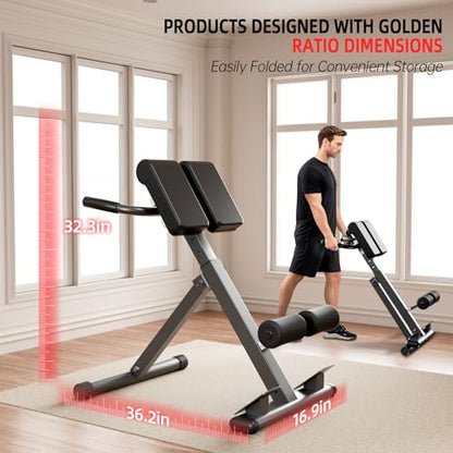 Roman Chair Hyperextension Bench – Adjustable Back Extension Machine for Glutes, Hamstrings & Lower Back – Foldable Multi-Purpose Workout Equipment for Home Gym - size: Medium