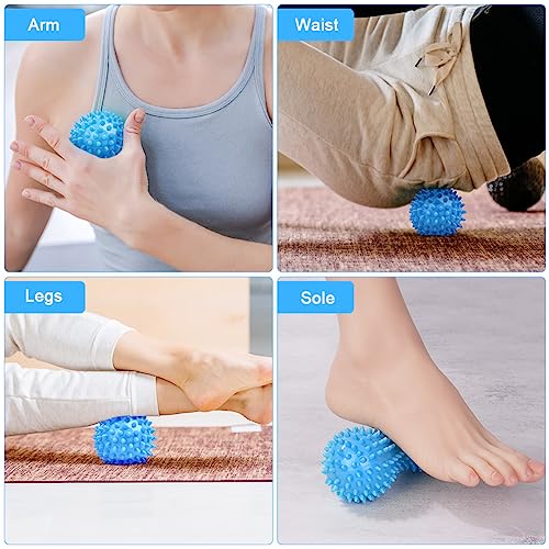 URAQT Spiky Massage Ball Set, 2 Pack Physical Therapy Massage Balls, Hard Lacrosse Ball & Spiky Massage Ball for Myofascial Release and Trigger Point Deep Tissue Massage (Blue) - color: 2pcs-blue