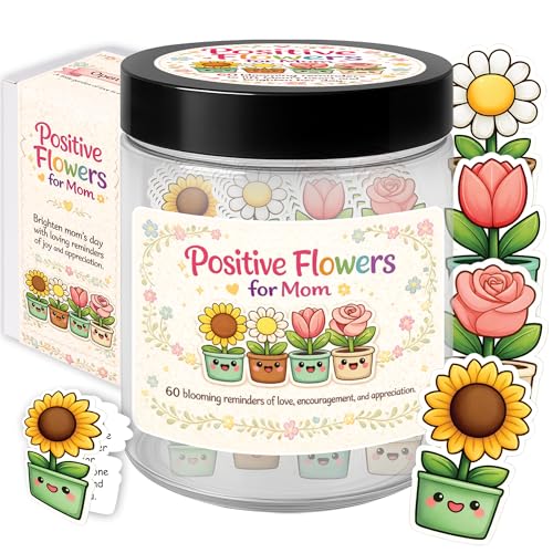 Positive Flowers for Mom, 60 Affirmation Cards Jar - Birthday Gifts for Mom | Rose, Sunflower, Daisy & Tulip encouragement gift for women from daughter or son, cute daily positive notes and gifts for Mom - color: KAT- K- Positive Flowers for Mom