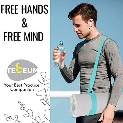 TECEUM Yoga Mat Strap – Extra Soft & Thick Cotton Carrier for All Mats - color: Blue, size: 64 IN