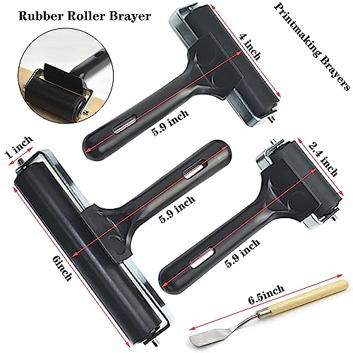 HRJZF Soft Rubber Brayer Rollers for Crafting Brayer Rollers for Printmaking Brayer Tool Paint Brush Ink Applicator Art Craft Oil Painting Tool 4 Pack (2.4 inch,4 inch,6 inch,1 Scraper)