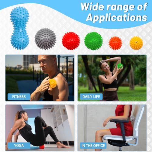 6-Pack Spiky Massage Balls Set, Hard Medium Soft Massage Ball for Feet