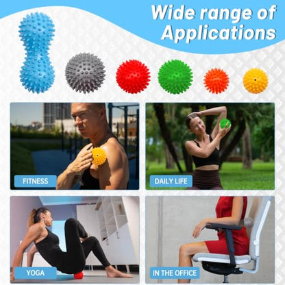 6-Pack Spiky Massage Balls Set, Hard Medium Soft Massage Ball for Feet