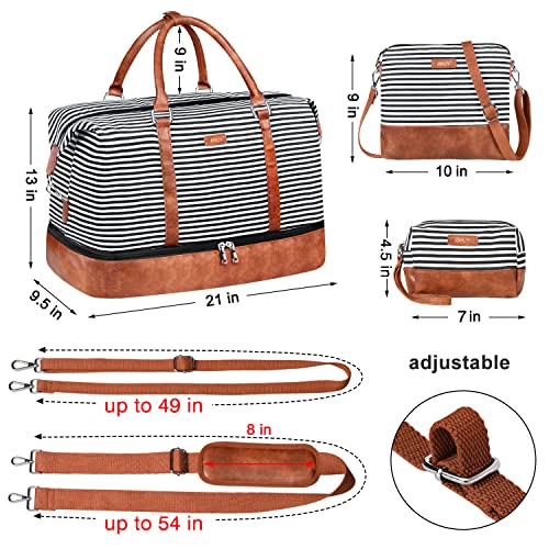 IBFUN Weekender Bags for Women, 21" Travel Duffle Bag with Shoe Compartment - color: A1-Black Strip
