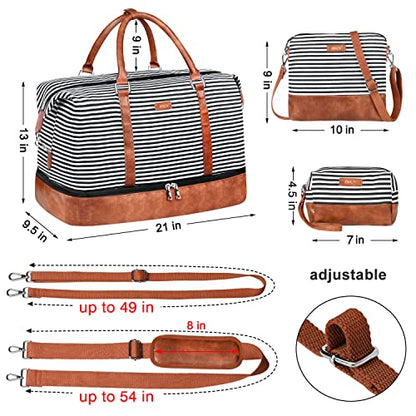 IBFUN Weekender Bags for Women, 21" Travel Duffle Bag with Shoe Compartment - color: A1-Black Strip