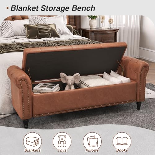 FiveWillowise 65" Bedroom Bench, End of Bed Bench with Storage, Brown - color: Brown, size: 65-inch