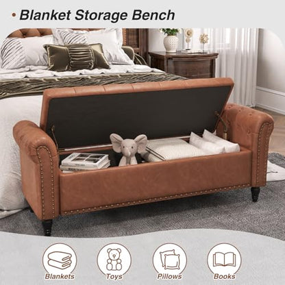 FiveWillowise 65" Bedroom Bench, End of Bed Bench with Storage, Brown - color: Brown, size: 65-inch