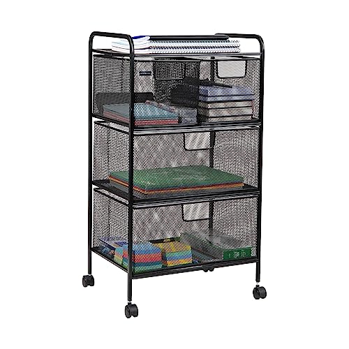 Mind Reader Cart with Drawers, Multipurpose Office Organizer, Utility Cart, Rolling Storage, Metal Mesh, Black - style: 4-Drawers