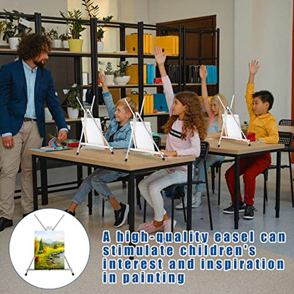 Xinnun 12 Pcs Aluminum 15'' to 21'' High Tabletop Easel Display Adjustable Portable Tripod Desktop with Extension Arm Wings and Rubber Feet for Canvas, Paintings Suitable for School Studio (Silver)