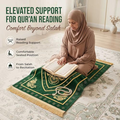 UrmiX Memory Foam Prayer Mat, Knee Support & Quran Reading Rest (Green) - color: Emerald Green