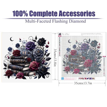 Gothic Diamond Art Kits for Adults,Rose Book Diamond Painting Kits 14X14In | 5D Diamond Art Paintings for Beginners,Round Full Drill Diamond Dot Tools Kit,Extra Diamonds,Stress Relief Craft,DIY Gift - color: diamond art-260108-1