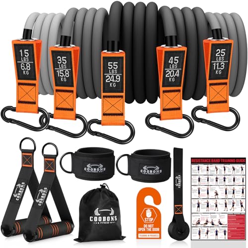 Resistance Bands with Handles, 175lb Exercise Bands for Working Out - color: 175LBS Black Orange